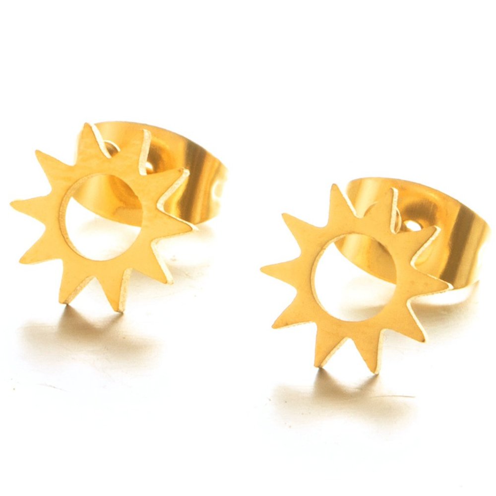 "Trendy Sun Stainless Steel Stud Earrings for Teens Girls/Women, MNL1113GL - Picture 5 of 9